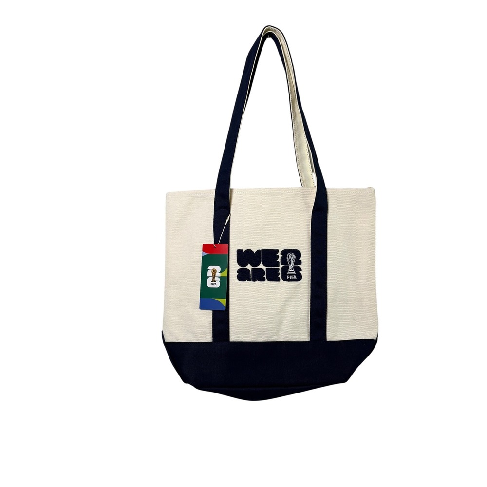 FIFA Official License Tote Bag Cream Navy WE ARE 26 World Cup Heavy Canvas NWT
